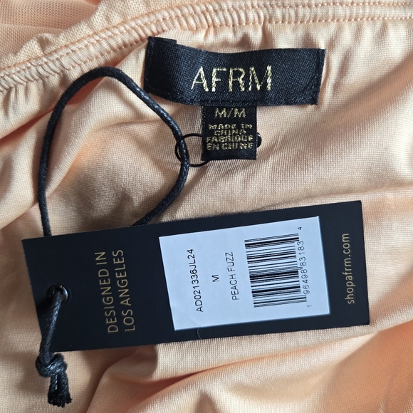 New AFRM McCall Off the Shoulder Mesh Peach Fuzz Maxi Dress NWT Medium - Picture 7 of 9